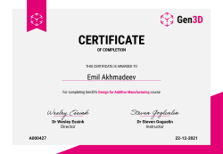 design for additive manufacturing certificate