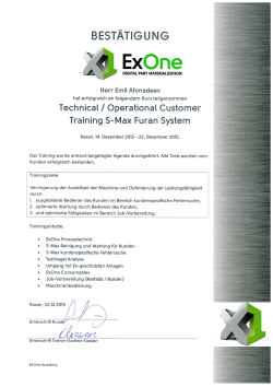 Technical-Operational Customer Training S-Max Furan System certificate