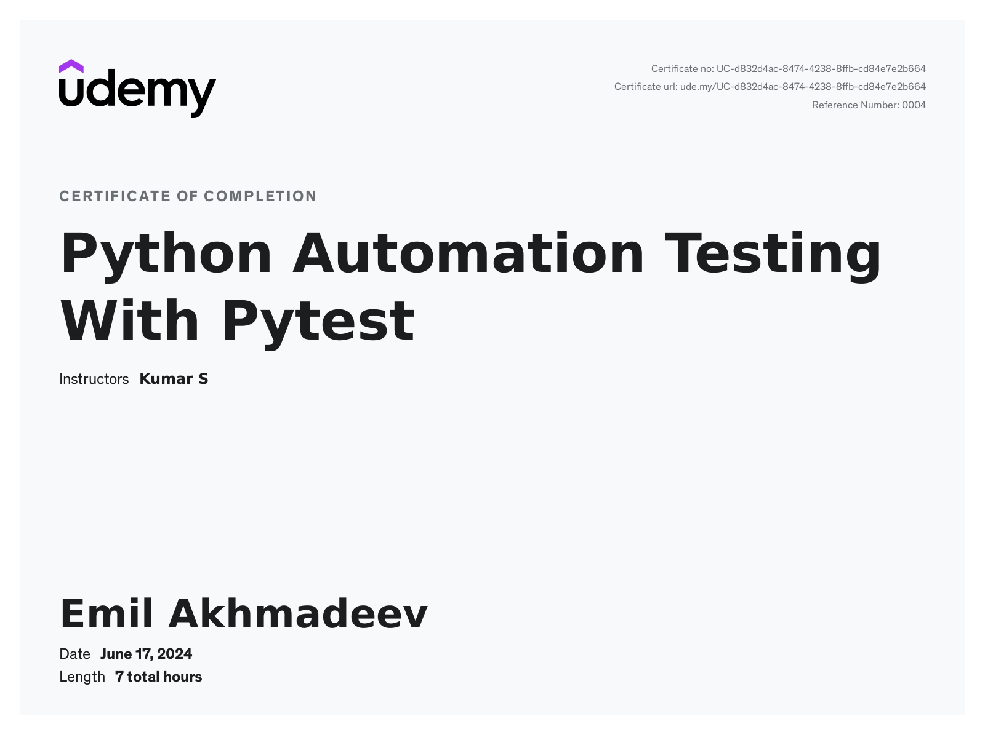pytest udemy certificate